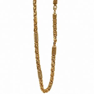 Cadena Barbada de Oro de 18K con Motivos Clásicos Grabados