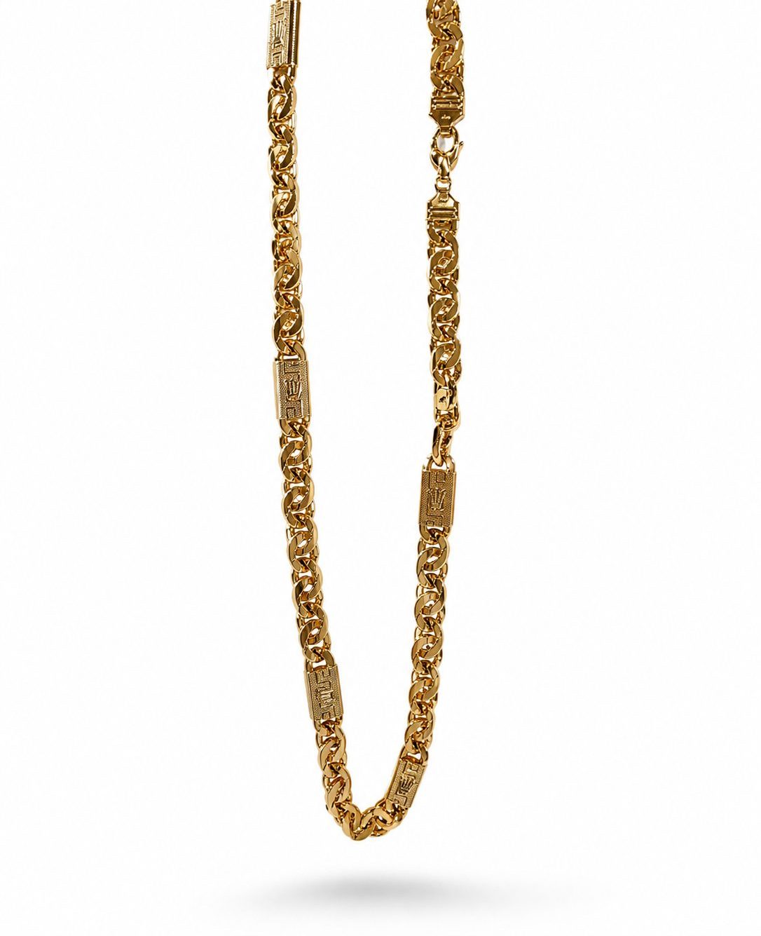 Cadena Barbada de Oro de 18K con Motivos Clásicos Grabados