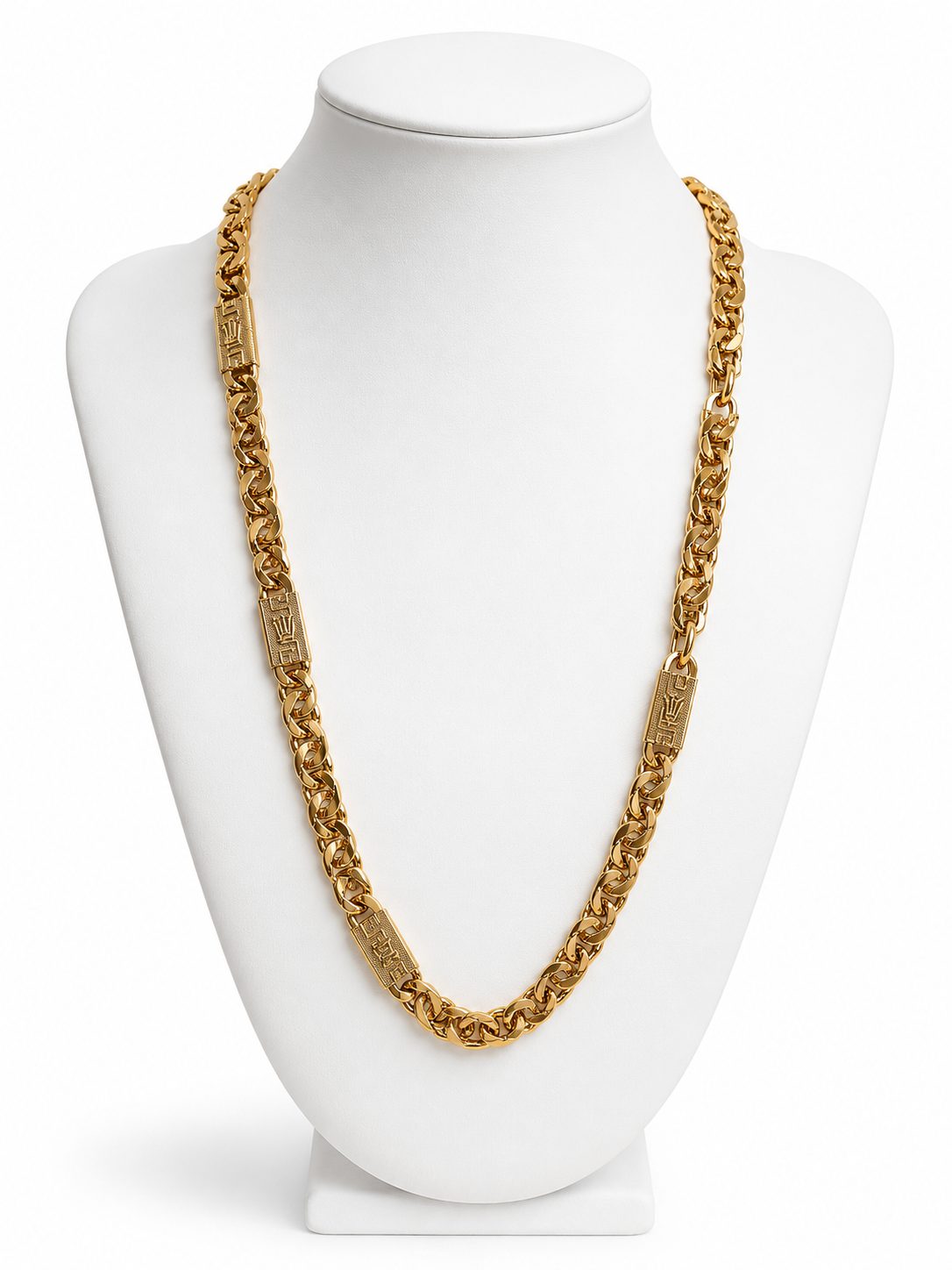 Cadena Barbada de Oro de 18K con Motivos Clásicos Grabados
