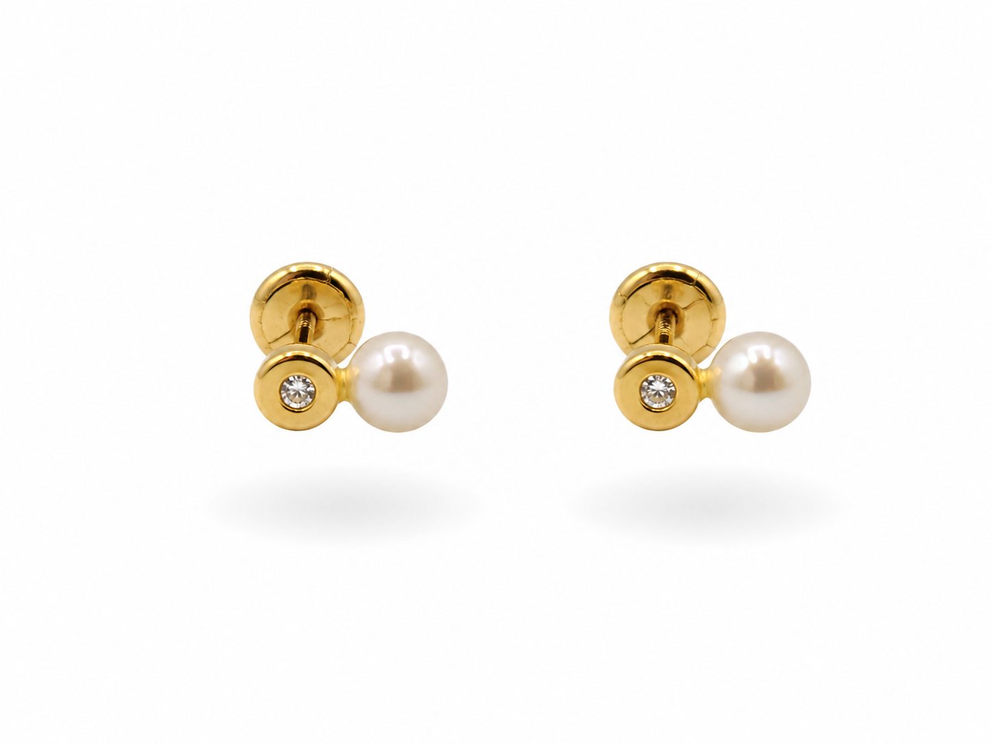 Pendientes Bebé "Tú y Yo" con Perla y Circonita en Oro 18K | 0,55 g