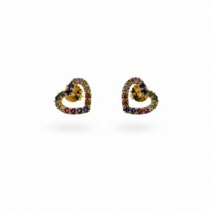 Pendientes Corazones con Circonitas en Oro 18K | 0,70 g
