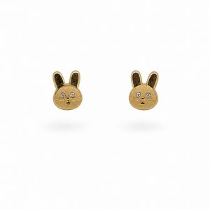 Pendientes Bebé Cara de Conejito con Circonitas en Oro 18K | Dulzura y Brillo Infantil