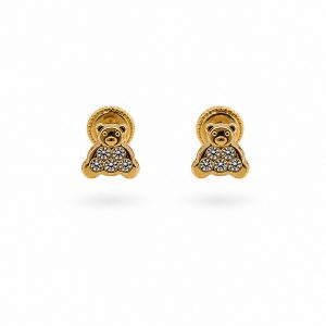 Pendientes Bebé Osito con Tres Circonitas en Oro 18K | Ternura y Brillo para las Más Pequeñas