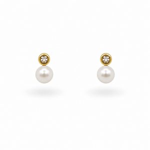 Pendientes Bebé "Tú y Yo" Tamaño Medio con Perla y Circonita en Oro 18K | Elegancia Clásica y Delicada