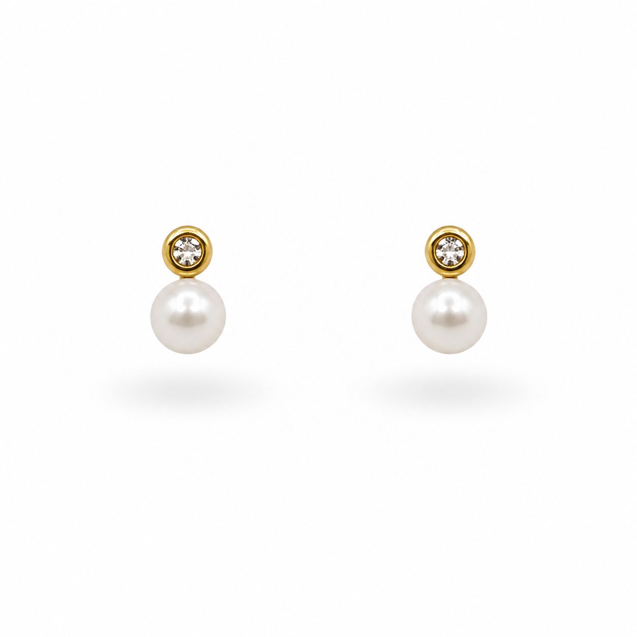 Pendientes Bebé "Tú y Yo" Tamaño Medio con Perla y Circonita en Oro 18K | Elegancia Clásica y Delicada