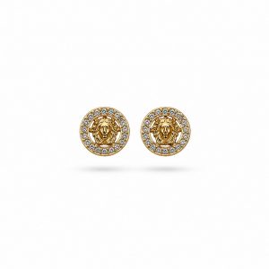Pendientes Redondos Medusa con Circonitas en Plata Bañada en Oro