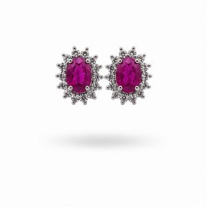Pendientes Rosetón de Plata con Circonita Fucsia