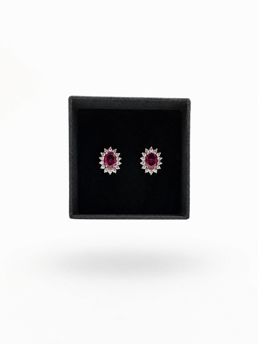 Pendientes Rosetón de Plata con Circonita Fucsia