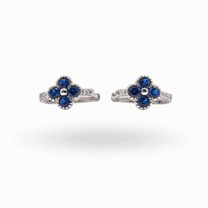Pendientes Aro de Plata con Circonitas y Flor Azul