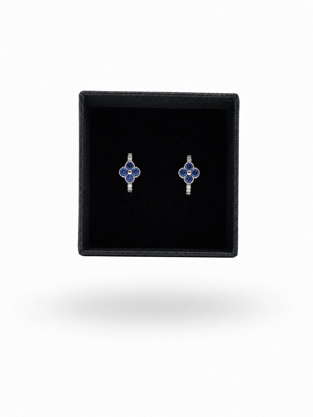 Pendientes Aro de Plata con Circonitas y Flor Azul