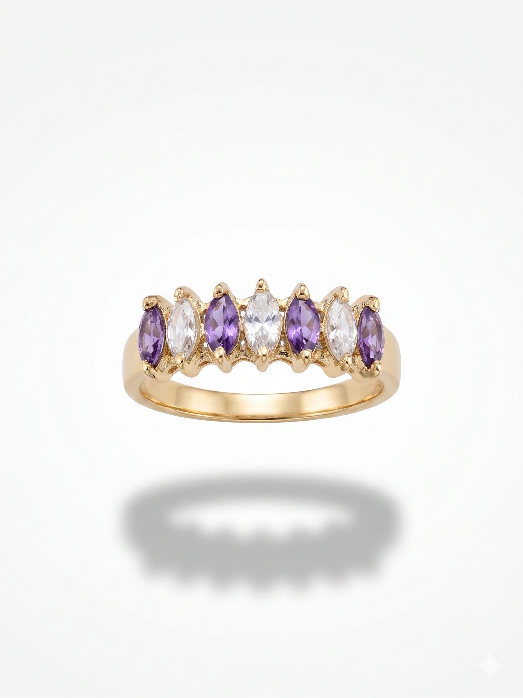 Anillo con Circonitas Alternas Blancas y Lilas en Oro 18K | Talla 14 | 1,55 g