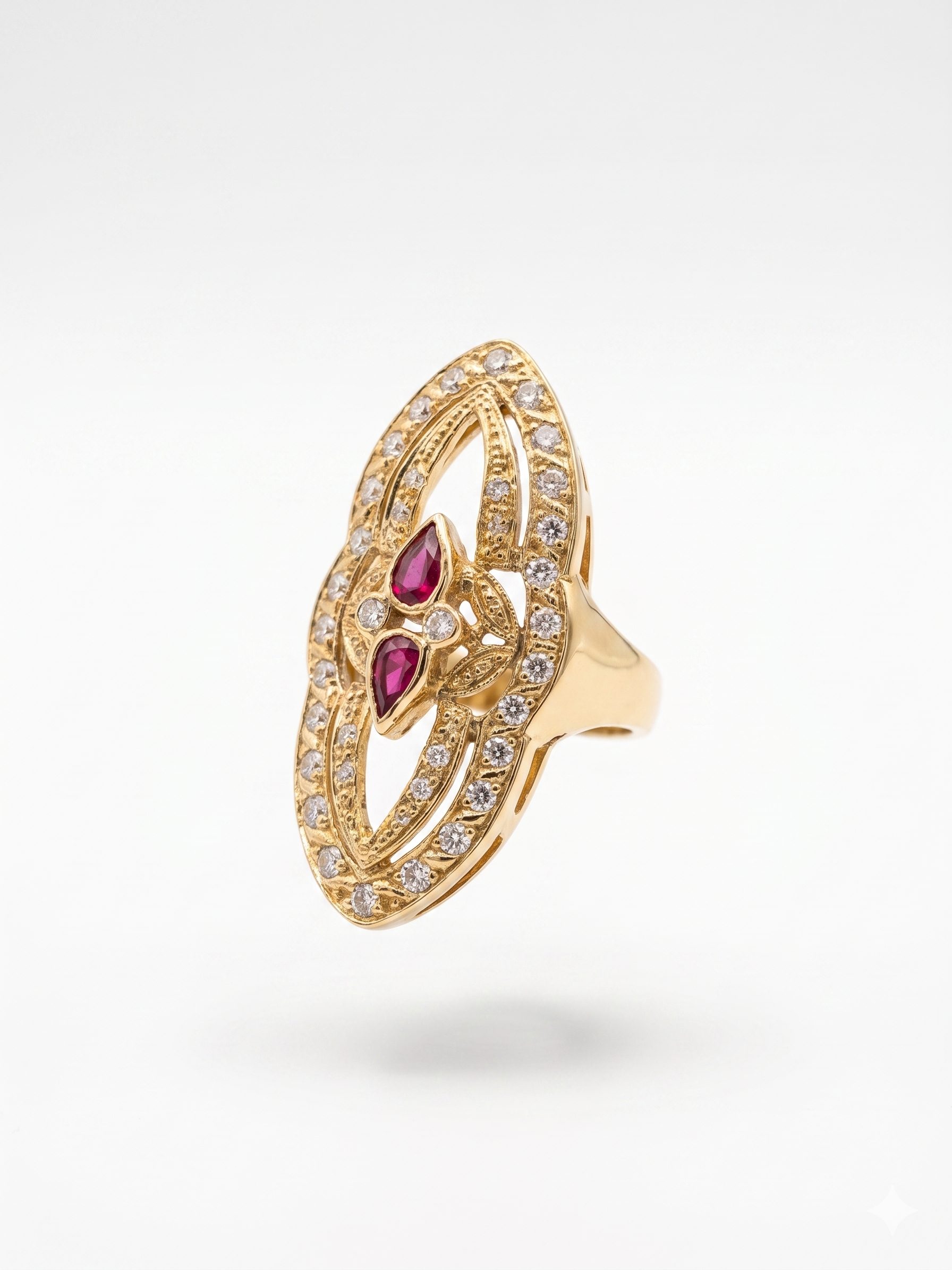 Anillo Lanzadera con Circonitas y Rubí en Oro 18K | Talla 17 | 8,05 g