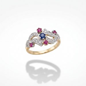 Anillo Vintage Bicolor con Piedras Semipreciosas y Circonitas en Oro 18K | Talla 14 | 3,6 g
