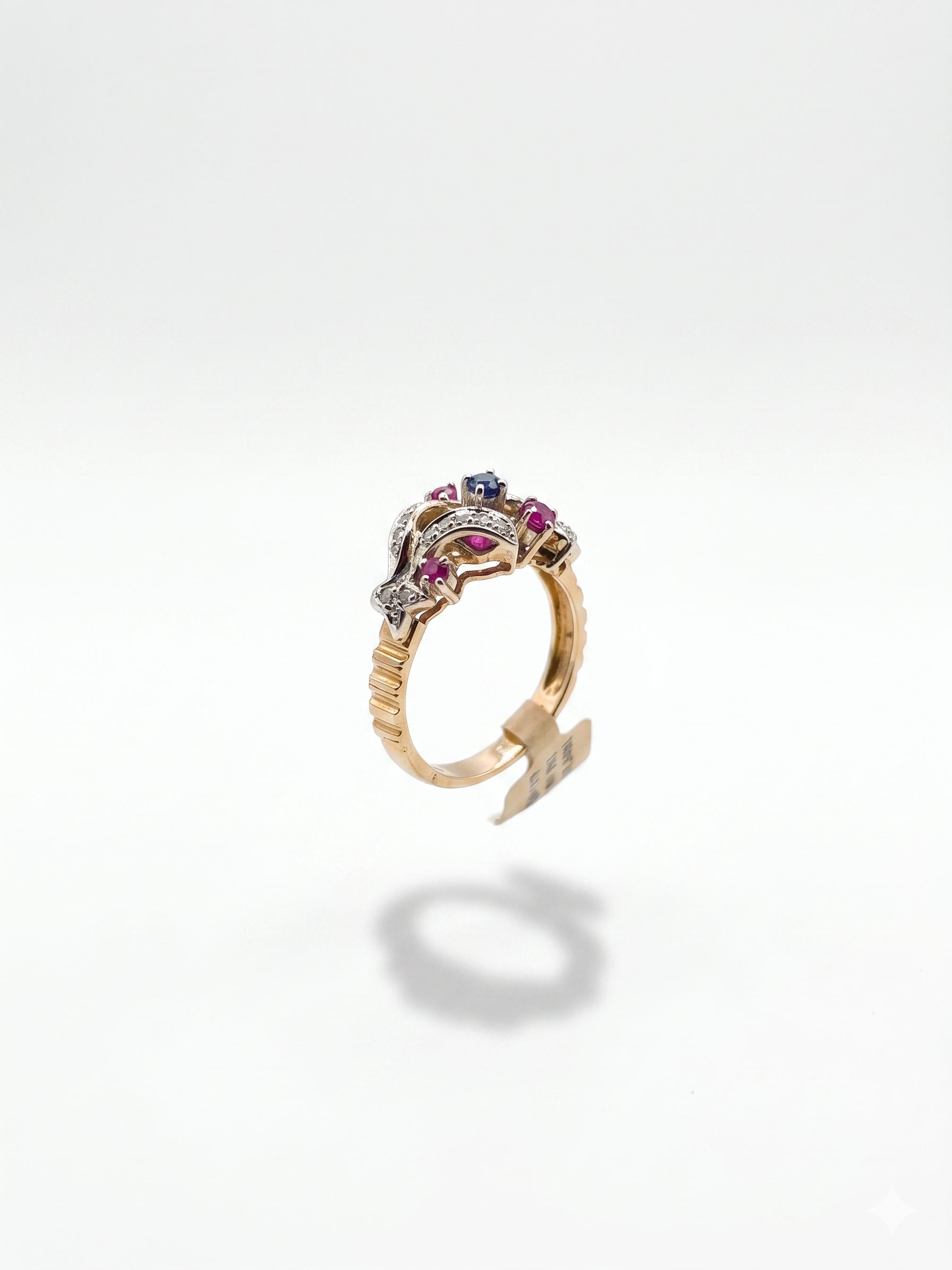 Anillo Vintage Bicolor con Piedras Semipreciosas y Circonitas en Oro 18K | Talla 14 | 3,6 g