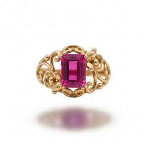 Anillo Vintage con Rosa de Francia y Diamantes en Oro 18K | Talla 18 | 7,35 g