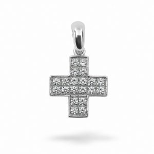 Colgante Cruz con Circonitas de Oro Blanco de 18K