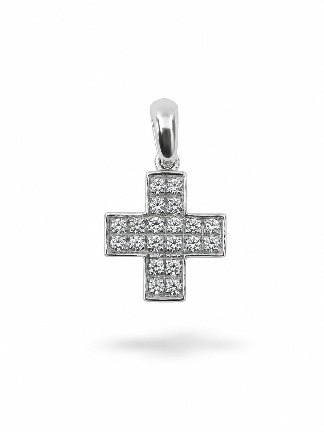 Colgante Cruz con Circonitas de Oro Blanco de 18K