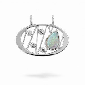 Colgante Ovalado de Oro Blanco de 18K con Diamantes y Ópalo