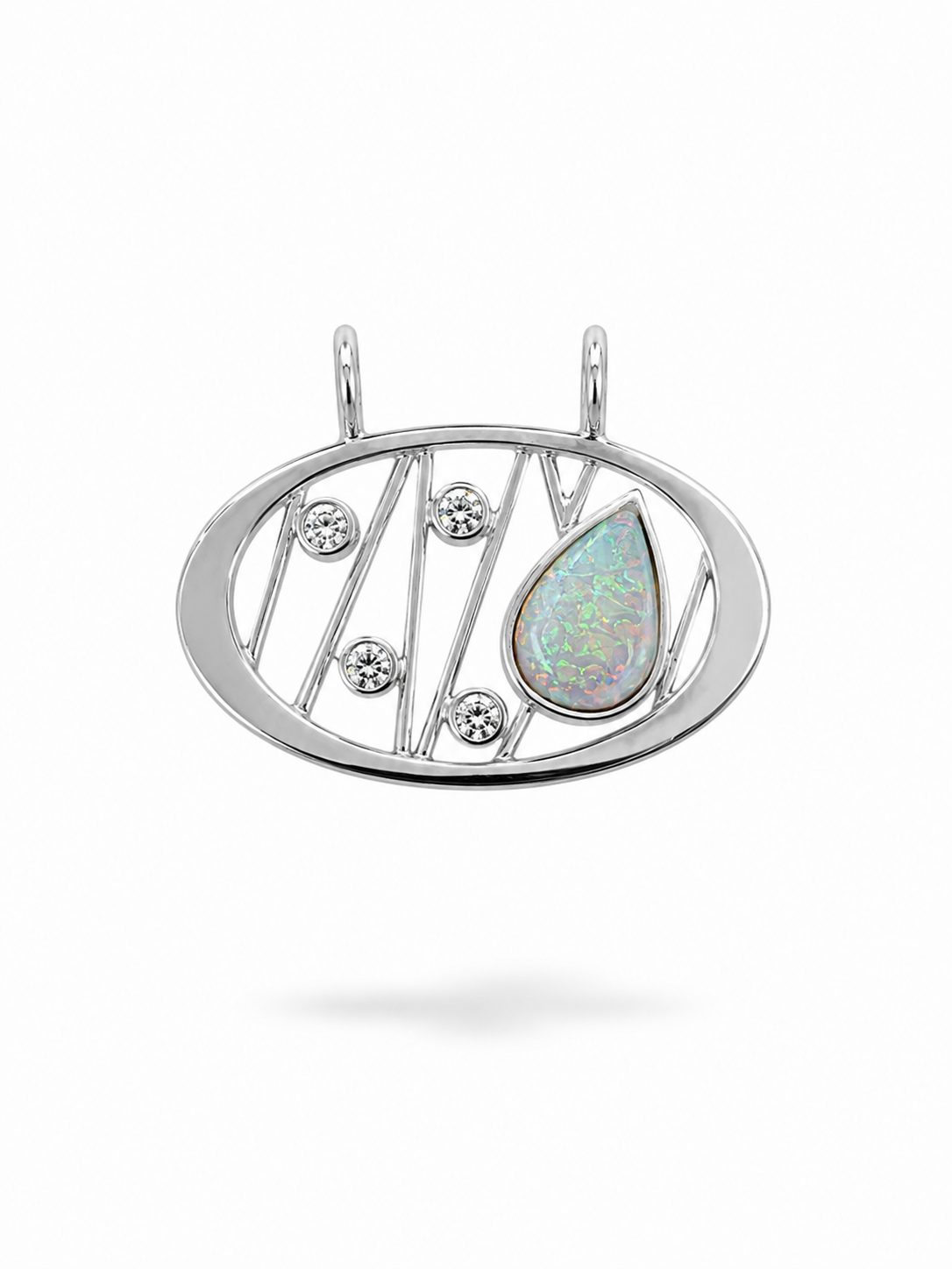 Colgante Ovalado de Oro Blanco de 18K con Diamantes y Ópalo
