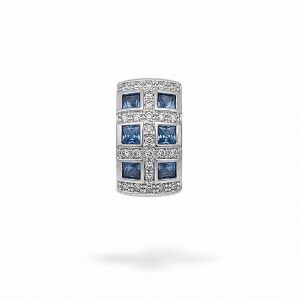 Colgante Rectangular Ovalado de Oro Blanco de 18K con Circonitas Blancas y Azules