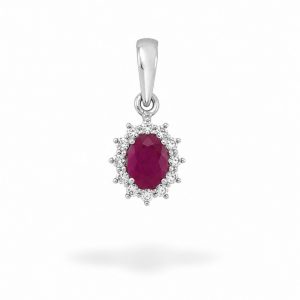Colgante Rosetón con Diamantes y Rubí de Oro Blanco de 18K
