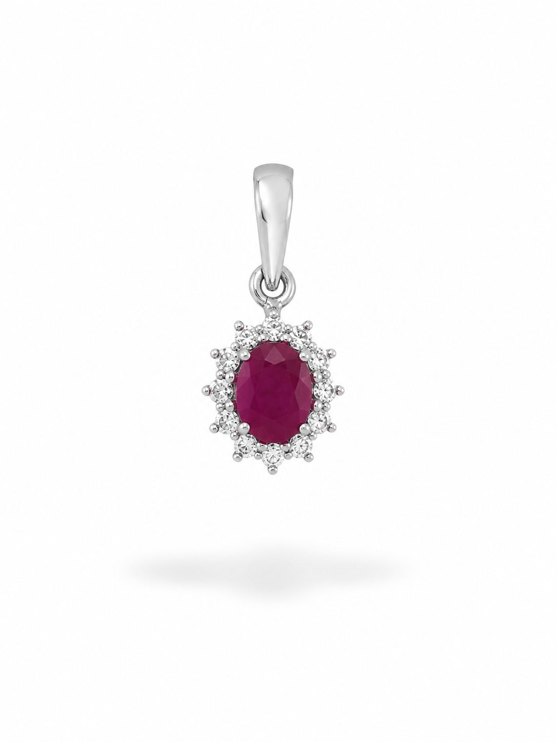 Colgante Rosetón con Diamantes y Rubí de Oro Blanco de 18K