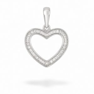 Colgante Corazón de Oro Blanco de 18K con Diamantes Talla Baguette