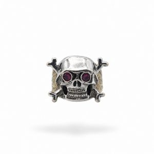 Anillo Bicolor de Calavera con Ojos de Rubí en Oro de 18K – Talla 20