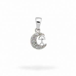 Colgante Luna con Ídalo y Circonitas de Oro Blanco de 18K