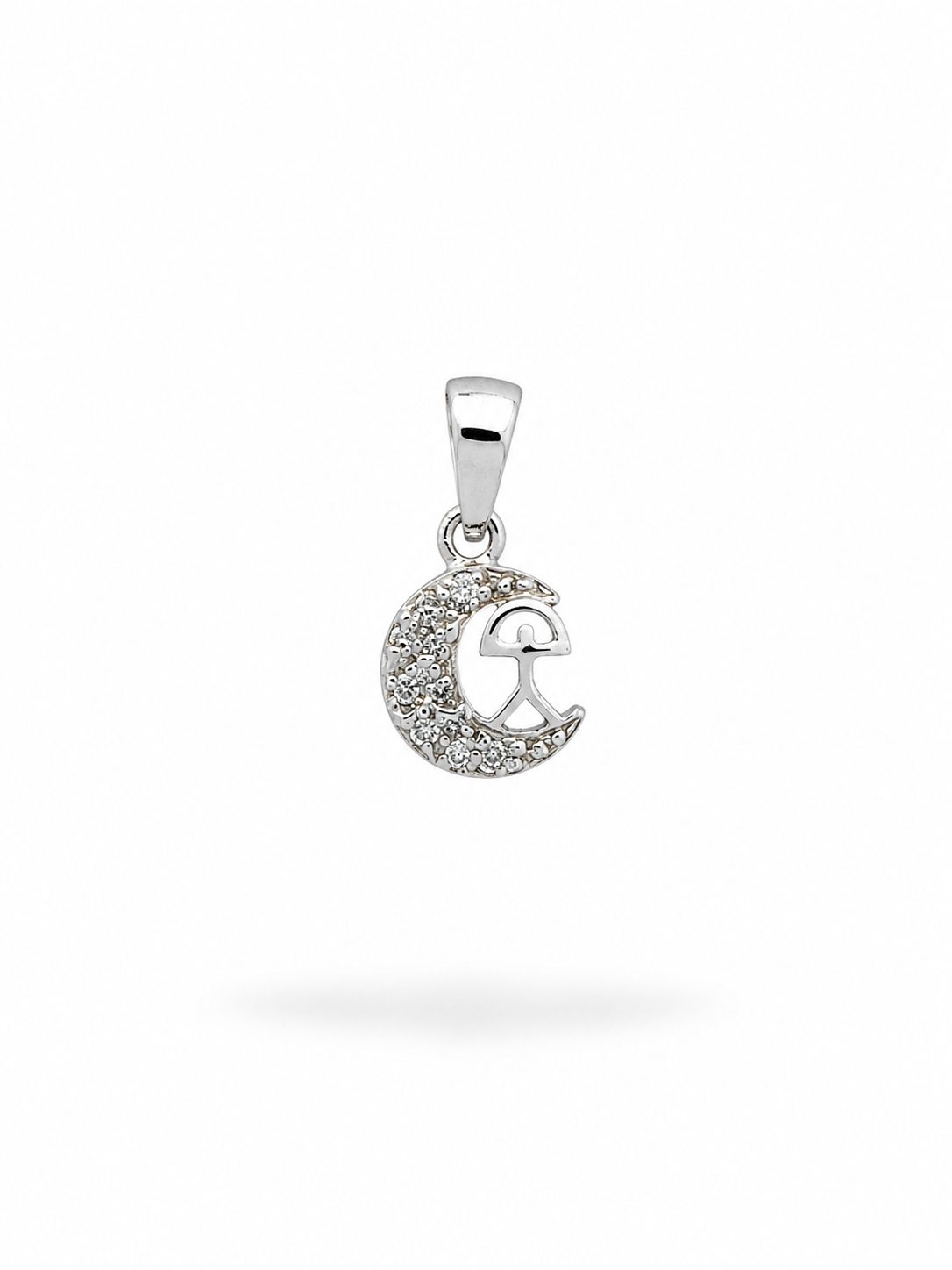 Colgante Luna con Ídalo y Circonitas de Oro Blanco de 18K