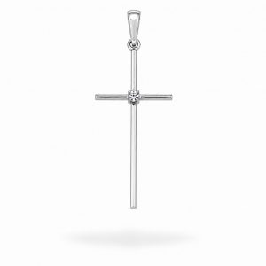 Colgante Cruz de Oro blanco de 18K con Diamante Central