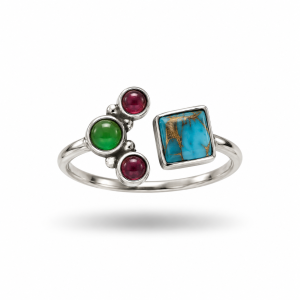 Anillo plata 925 con turquesa, coral y gaspeíta
