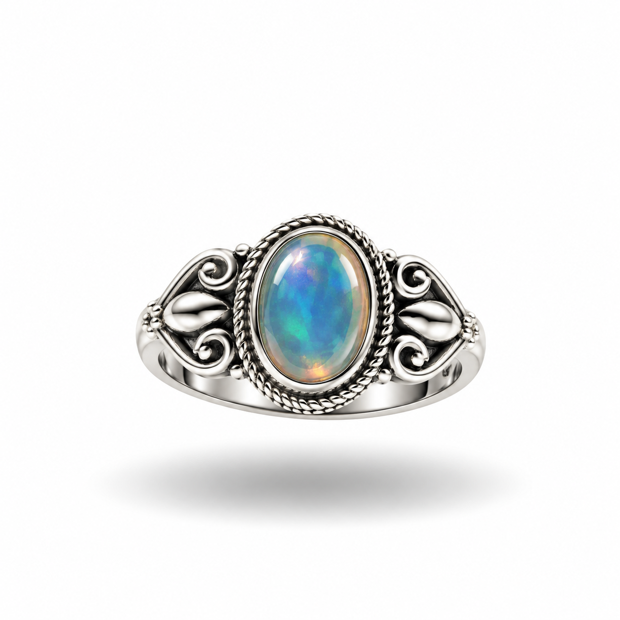 Anillo vintage con ópalo en plata de ley 925 – Talla 17, 2,35 g