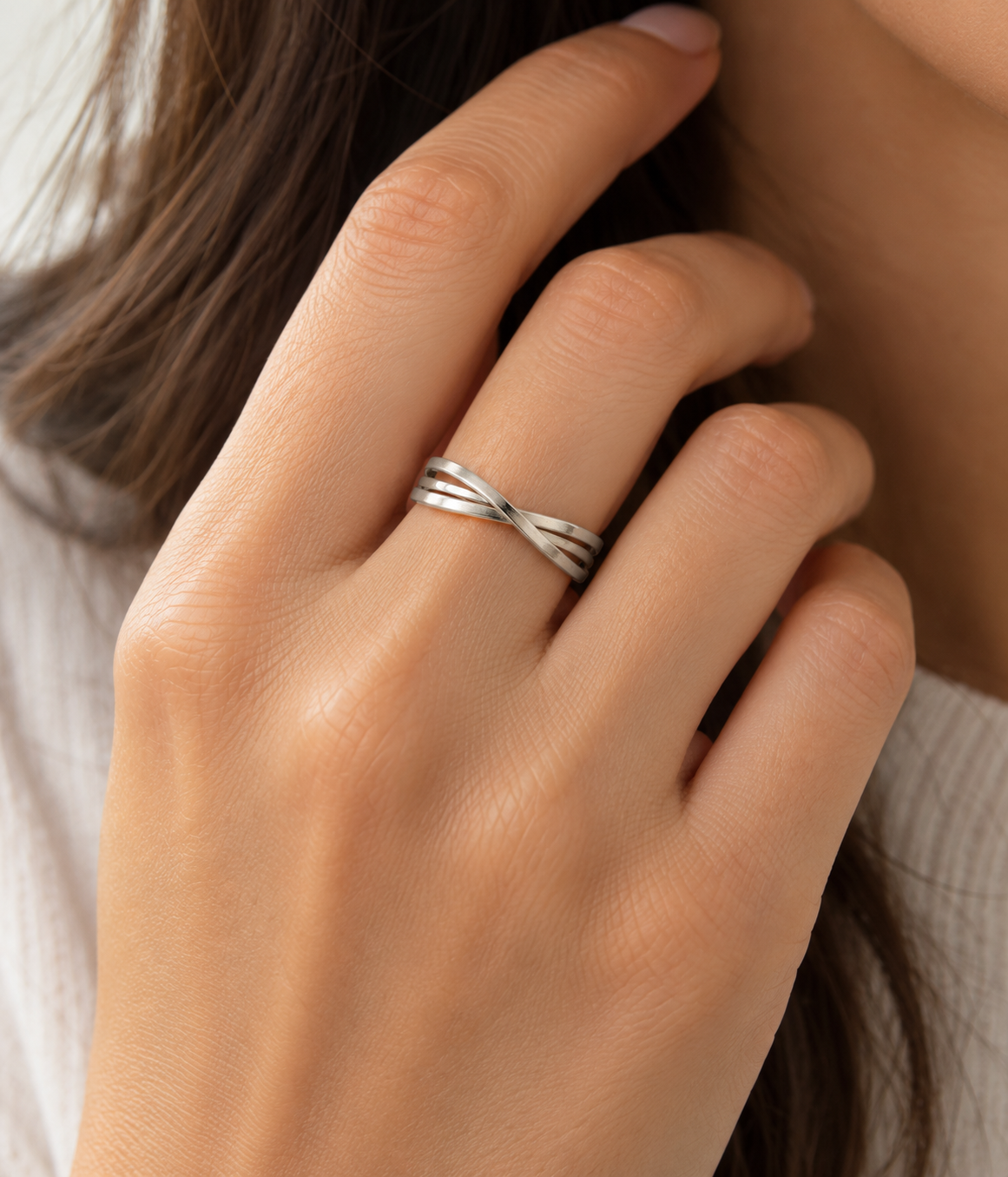 Anillo de aros entrelazados en plata de ley 925 – Talla 20, 2,95 g